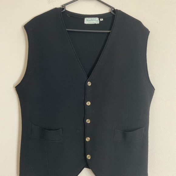 Vintage Marshall Fields Italian Wool Button Up V Neck Black Vest Mens Size Large - Picture 2 of 6